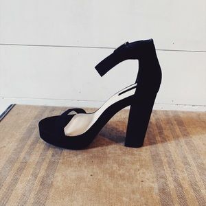 Black Suede Ankle Strap Platforms SZ 8